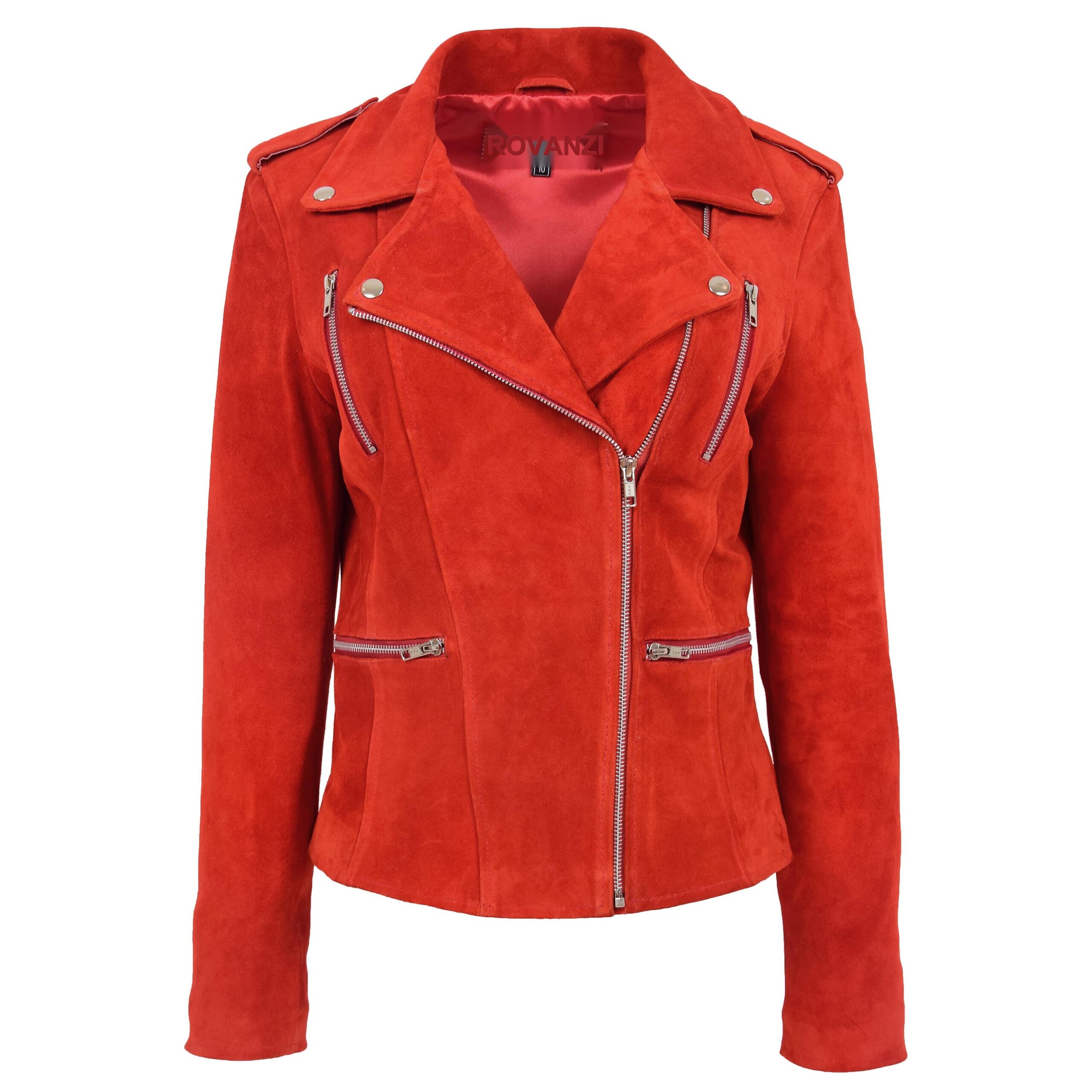 BUNERI Women's Suede Biker Style Zip Jacket Red