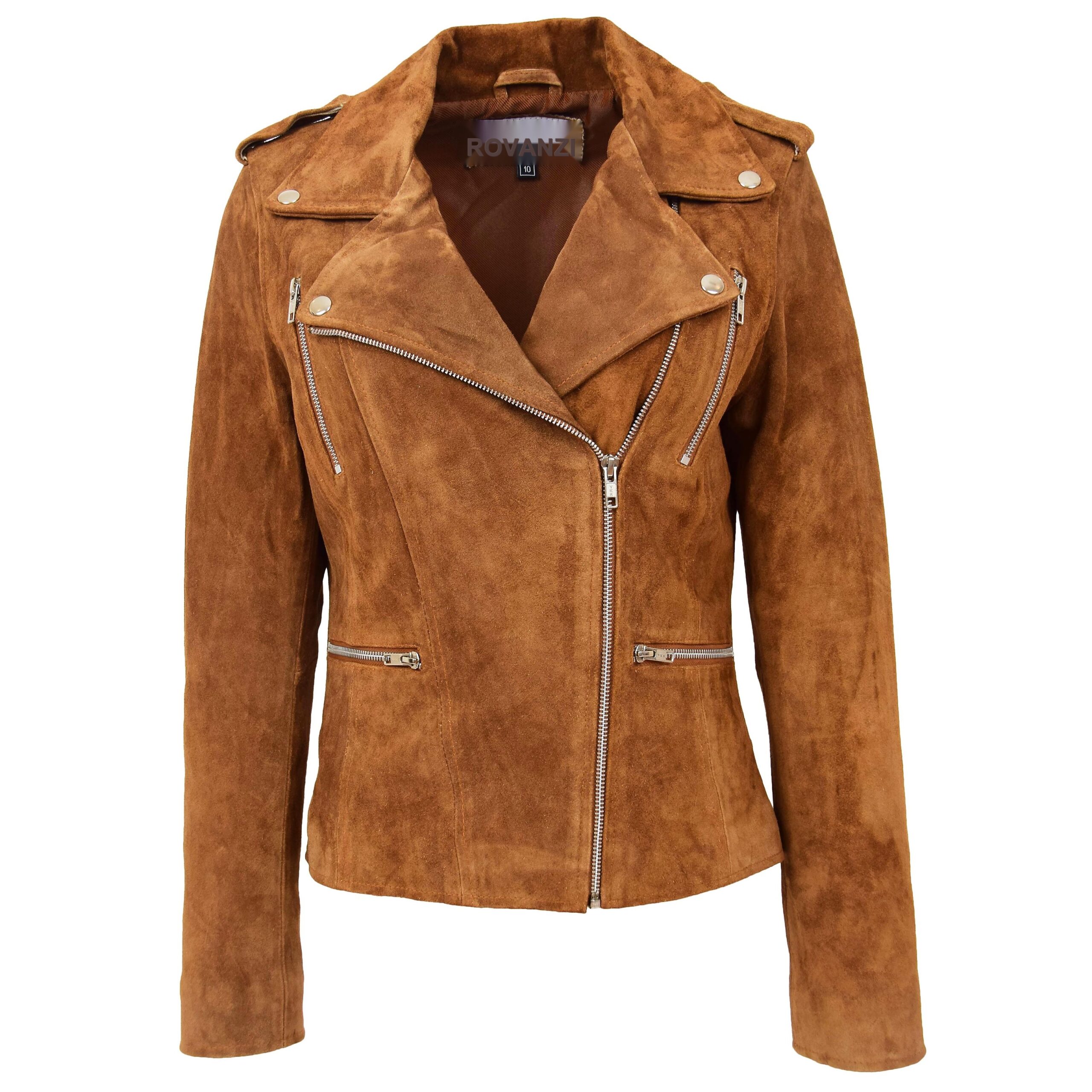 BUNERI Tan Suede Biker Style Zip Jacket